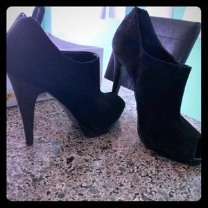 Peep toe suede stiletto booties